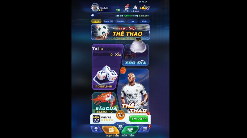 Giao diện bắt mắt của cổng game WIN 79