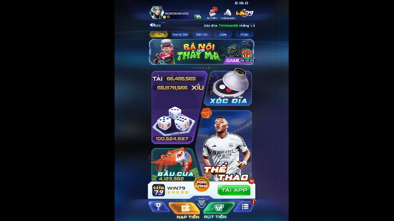 Giao diện chính của cổng game WIN79 