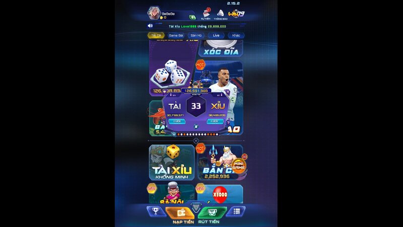Giao diện chính của cổng game WIN79 